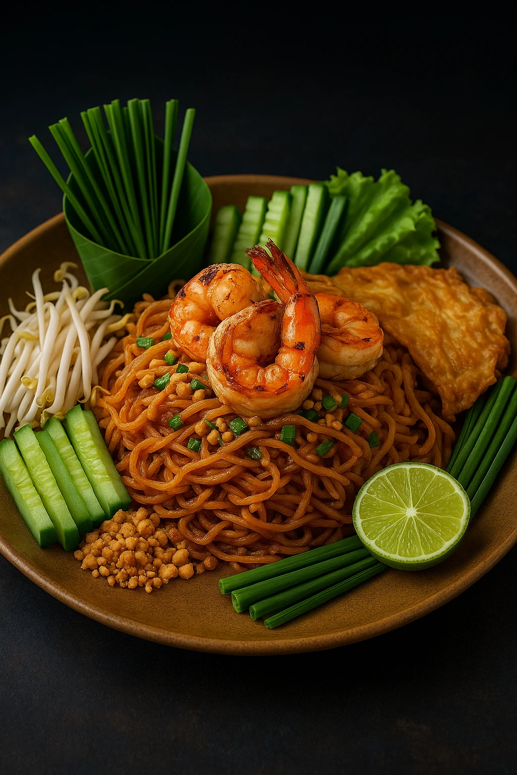 ผัดไทยสูตรมอญพร้อมกุ้งและมะนาว
